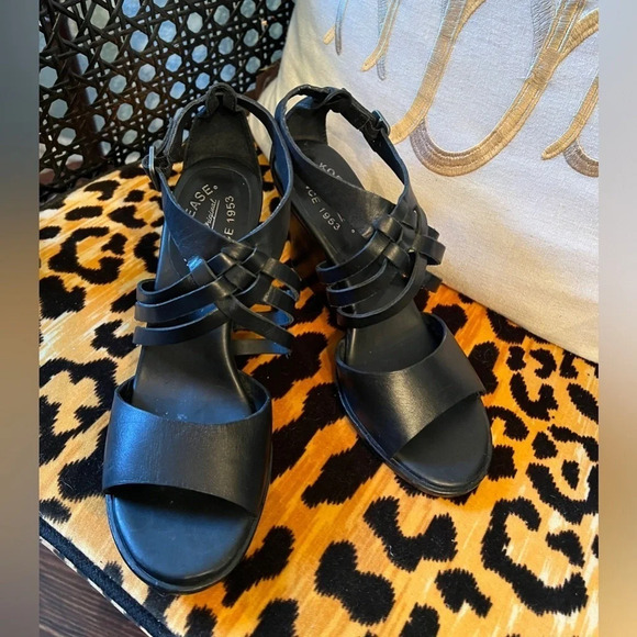 KORK-EASE Adelaide Black Leather Wedge Buckle Sandals - Picture 9 of 9